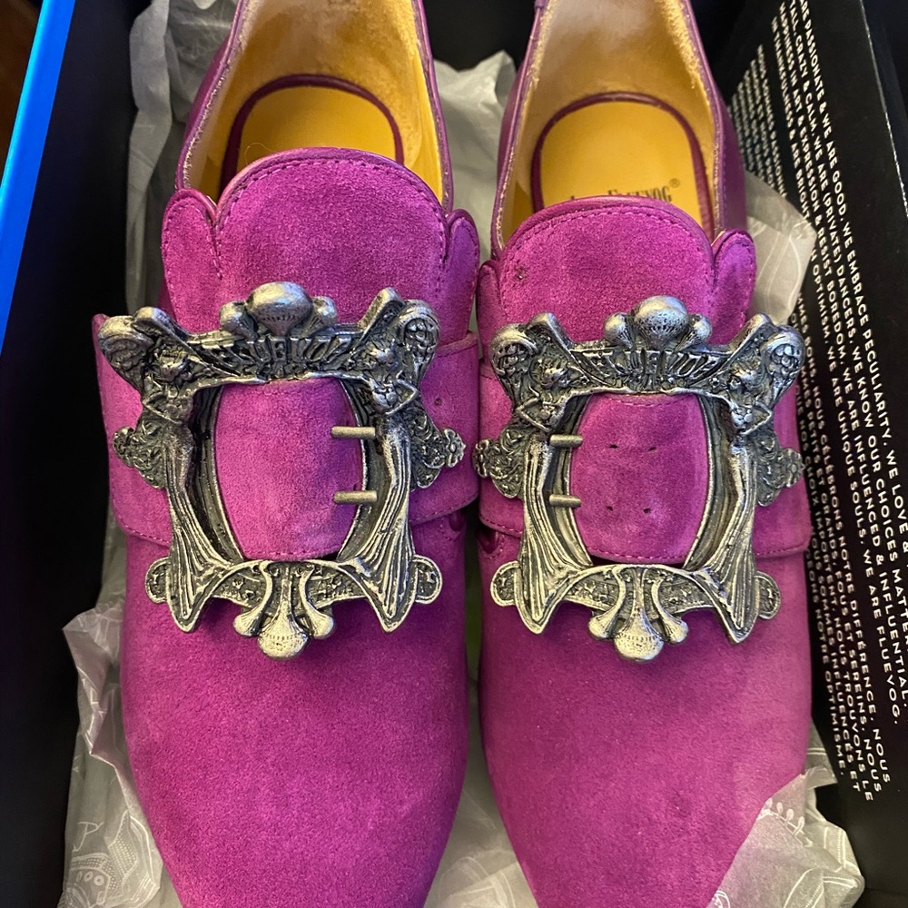 Purple Suede Women's Shoes with Silver Buckle